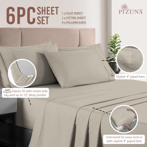 Cotton Sheets Set King with 4 Cases 400 Thread Count Simply Taupe
