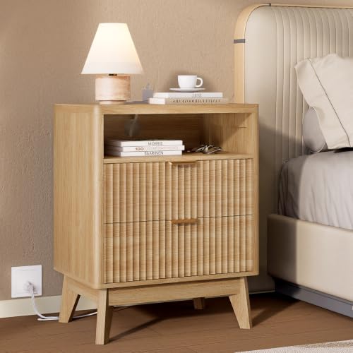 Fluted Nightstand with Charging Station