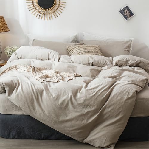 Duvet Cover Set 100% Washed Cotton Linen Like Super King