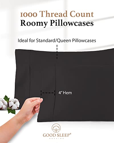 1000 TC Dark Gray Standard Pillowcases Set of 2 100% Egyptian Cotton Pillow Cases with Long Staple Cotton & Sateen Weave (2 Count)
