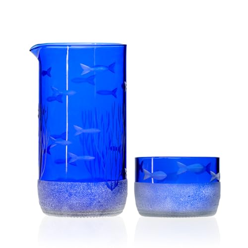 School of Fish Twice Around Blue Pitcher and Mini Sipper (2 Count)
