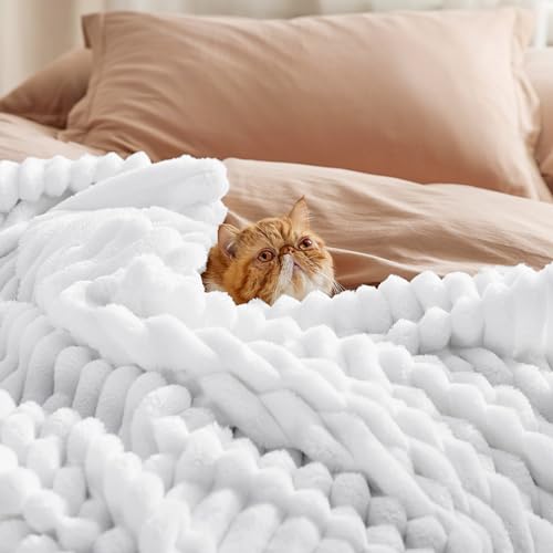 Full Size Fleece Blankets for Bed Bright White 84"x90"