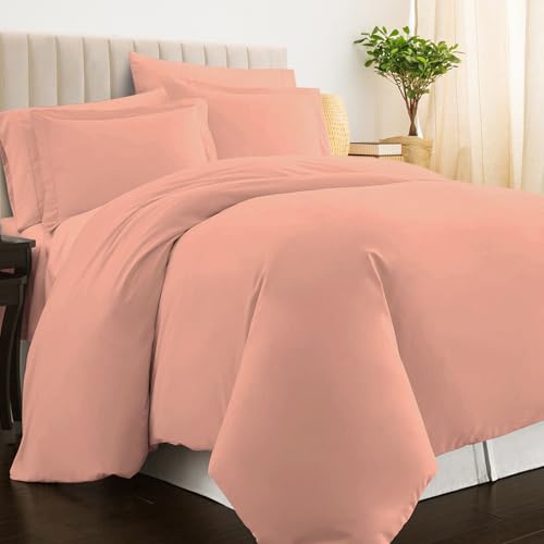 100% Cotton King Duvet Cover Set 400 Thread Count Coral Pink