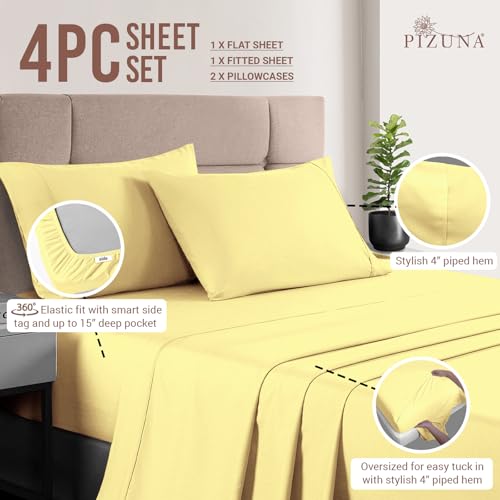 100% Cotton Sheets Set Twin XL 400 Thread Count Mellow Yellow