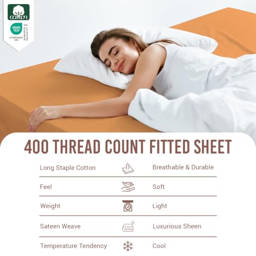 Twin Cotton Fitted Sheet 400 Thread Count Apricot Orange