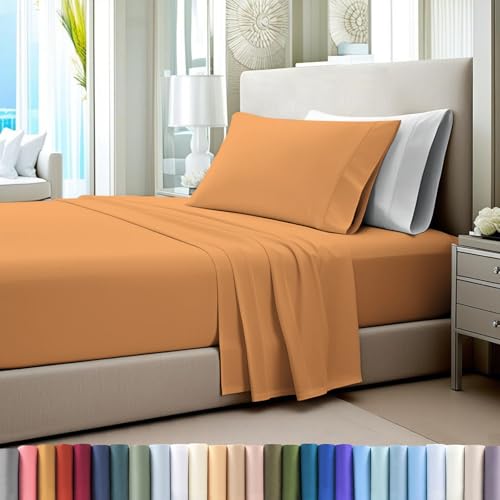 100% Cotton Sheets Set Twin XL 400 Thread Count Apricot Orange