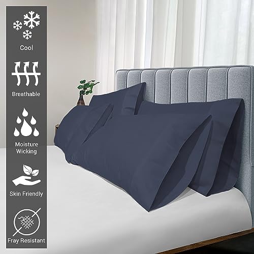100% Cotton 4PC Queen Size Pillowcases 400 Thread Count Dark Blue (2 Count)