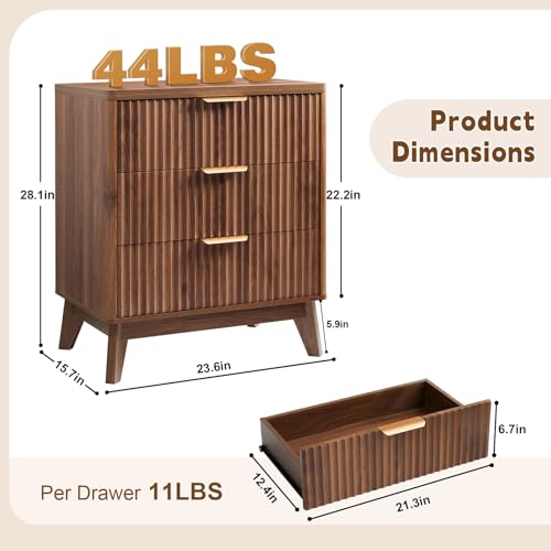 Fluted Nightstand with 3 Drawers