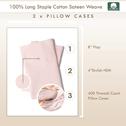 100% Cotton King Size Pillowcases 400 Thread Count Light Pink (2 Count)
