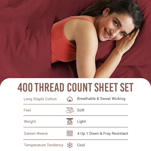 100% Cotton Sheets Set RV King 400 Thread Count Rio Red