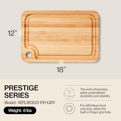 Prestige Series Rectangular Wooden Maple Cutting Board 18”x12”