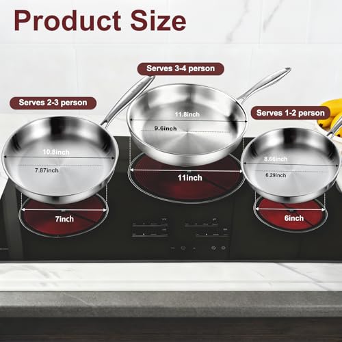 Tri ply Stainless Steel Frying Pan Set with Lid 8" 10" 12"