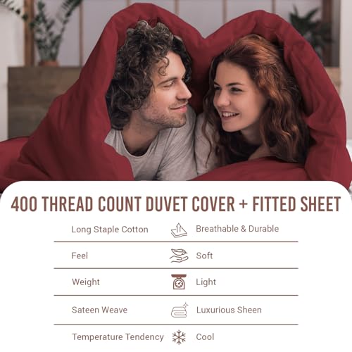 100% Cotton Queen Duvet Cover Set + Fitted Sheet 400TC Rio Red