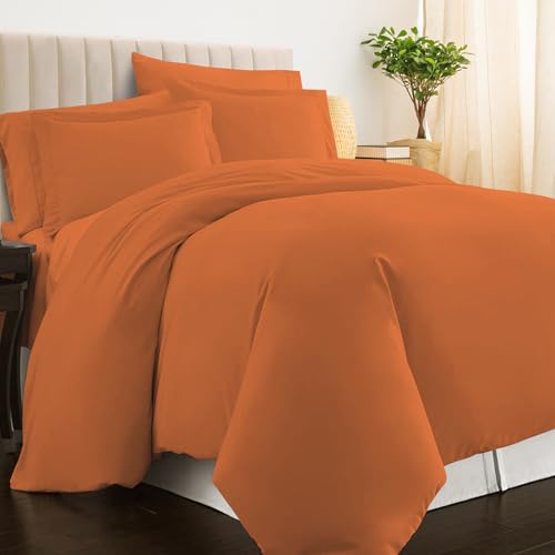 100% Cotton Full Duvet Cover Set 400 Thread Count Burnt Orange