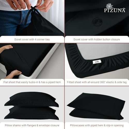 Cotton Twin Duvet Cover + Sheet Set 400 Thread Count Black
