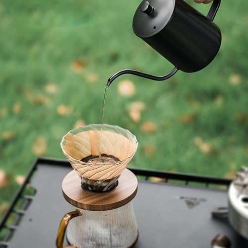Outdoor Travel Coffee Gift Set with Goose Neck Kettle Glass Server Manual Grinder Glass Dipper 100 pcs Paper Filter and Scope for Drip