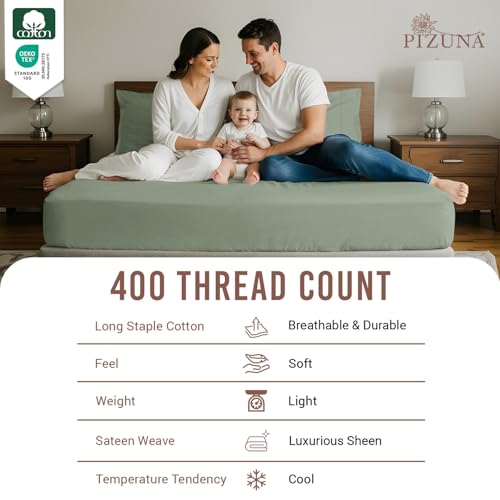 Cotton Cal King Fitted Sheet + 2 Pillowcases Set 400TC Sea Foam
