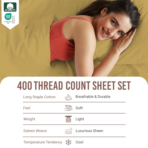 100% Cotton Sheets Set California King 400 Thread Count Mustard Gold