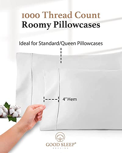 1000 TC White Standard Pillowcases Set of 2 100% Egyptian Cotton Pillow Cases with Long Staple Cotton & Sateen Weave (2 Count)