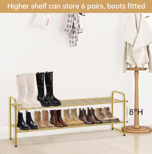 2 Tier Long Shoe Rack for Closet Metal Shoe Organizer for Entryway