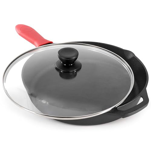 12 Inch Pre Seasoned Cast Iron Skillet with Tempered Glass Lid