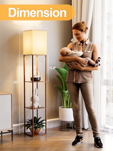 Floor Lamp with Shelves for Living Room Walnut Brown