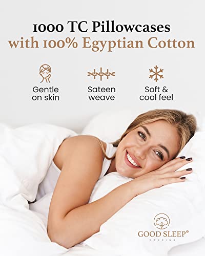 1000 TC White King Pillowcases Set of 4 100% Egyptian Cotton Pillow Cases with Long Staple Cotton & Sateen Weave (4 Count)
