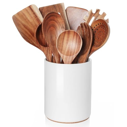 Wooden Cooking Utensils Set with Holder (10 Count)