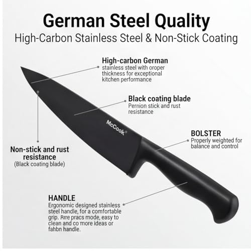 Knife Set Black Kitchen Knife Block Set w Built