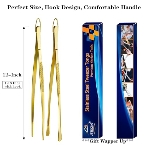 2 Pcs 12 Inch Cooking Tweezers Stainless Steel Food Tweezers Kitchen Tweezer Tongs