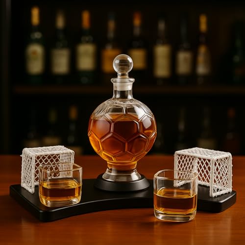 Soccer Whiskey Decanter Set with 2 Glasses & Goal Holder (3 Count)