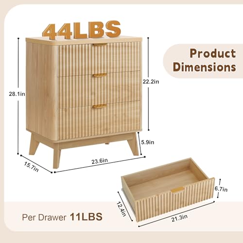 Fluted Night Stand with 3 Drawers