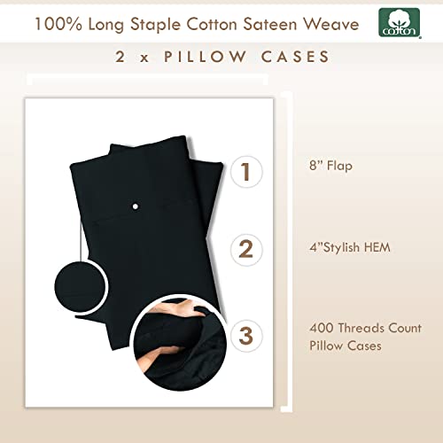 100% Cotton Queen Size Pillowcases 400 Thread Count Black (2 Count)