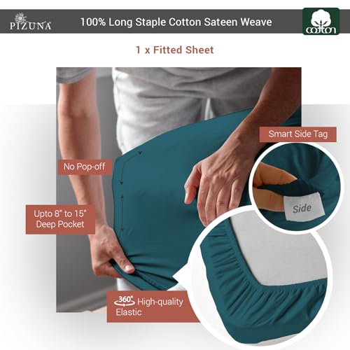 Twin XL Cotton Fitted Sheet 400 Thread Count Peacock Blue