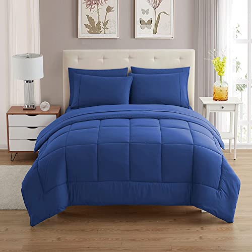 5 Piece Comforter Set Bag Solid Color All Season Soft Down Alternative Blanket & Luxurious Microfiber Bed Sheets (5 Count)