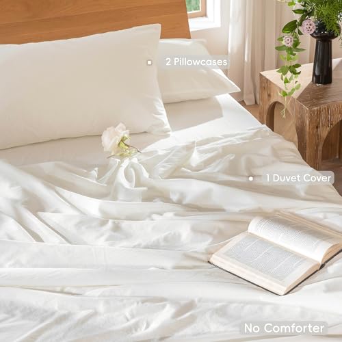Duvet Cover Set 100% Washed Cotton Linen Like Super Queen