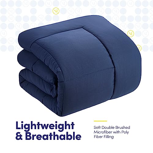 5 Piece Comforter Set Bag Solid Color All Season Soft Down Alternative Blanket & Luxurious Microfiber Bed Sheets (5 Count)