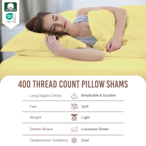 100% Cotton Standard Pillow Shams 400 Thread Count Mellow Yellow (7.5 Count)