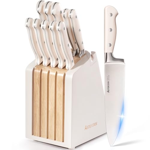 Knife Set Kitchen Knife Set with Block and Sharpener (12 Count)