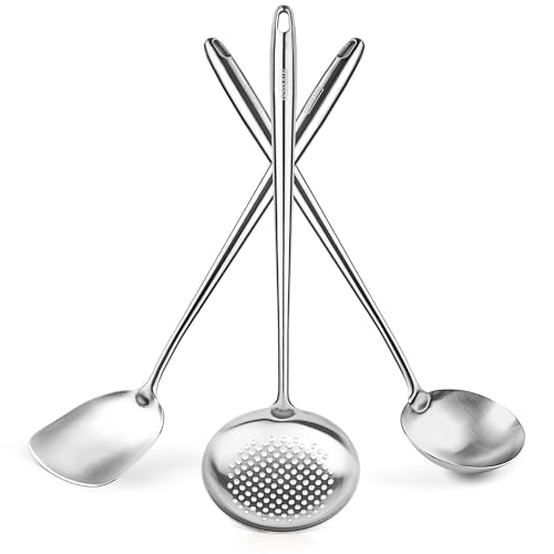 17" Stainless Steel Wok Spatula Ladle and Skimmer Spoon Set of 3 (3 Count)