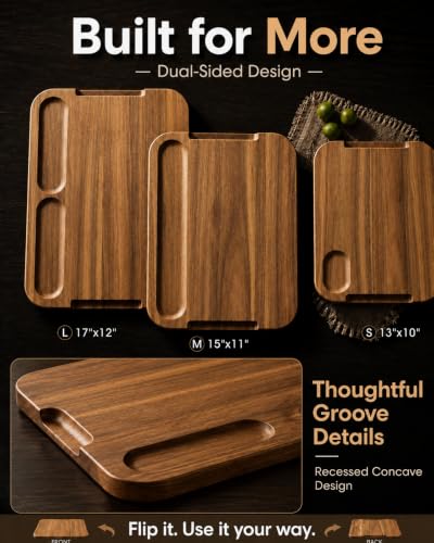Starkbear Acacia Wood Cutting Board Set of 3 with Stand (3 Count)