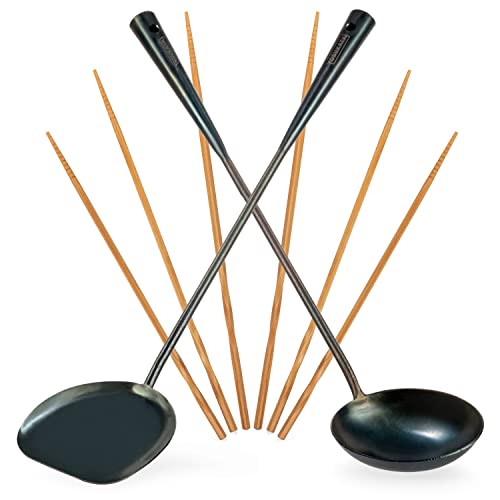 17" Blue Carbon Steel Wok Spatula and Ladle (6 Count)