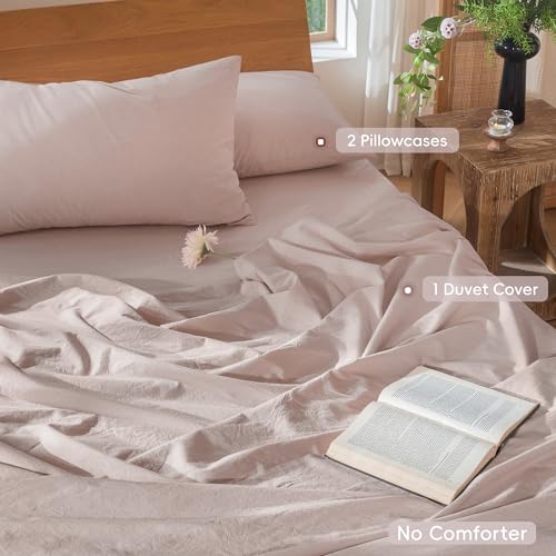 Duvet Cover Set 100% Washed Cotton Linen Like Cal King (64 Ounce)