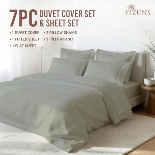 Cotton Full Duvet Cover + Sheet Set 400 Thread Count Silver