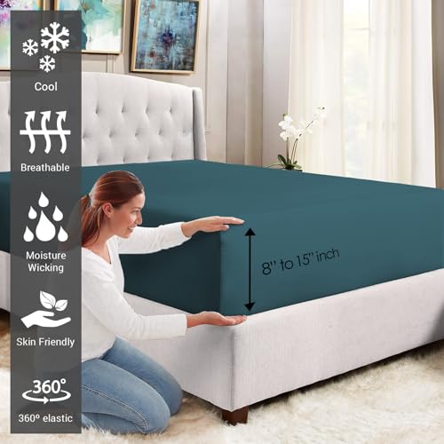 Twin XL Cotton Fitted Sheet 400 Thread Count Peacock Blue