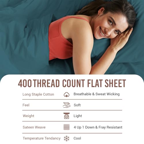 100% Cotton Queen Flat Sheet 400 Thread Count Peacock Blue