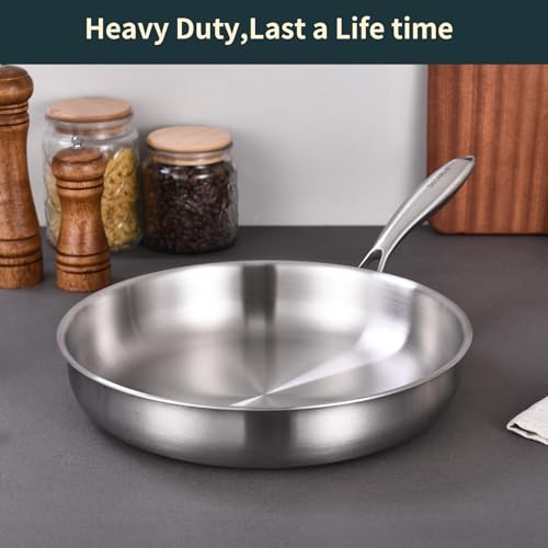 Tri ply Stainless Steel Frying Pan with Lid 8 Inch