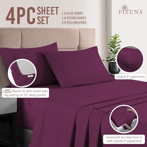 100% Cotton Sheets Set California King 400 Thread Count Berry Plum