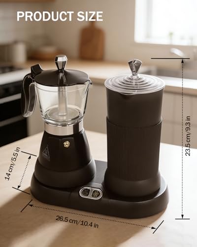 2-in-1 Milk Frother Electric Foam Maker and Moka Coffee Maker Espresso Maker 110V Electric Base Aluminum Frother Moka Pot 5oz 150ml Frothing Easy Brewing Latte Cappuccino Home Gift Black