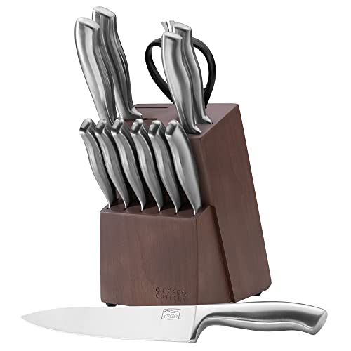 Insignia (13-PC) Kitchen Knife Block Set With Wooden Block, Contoured Handles and Sharp Stainless Steel Professional Chef Knife Set & Scissors